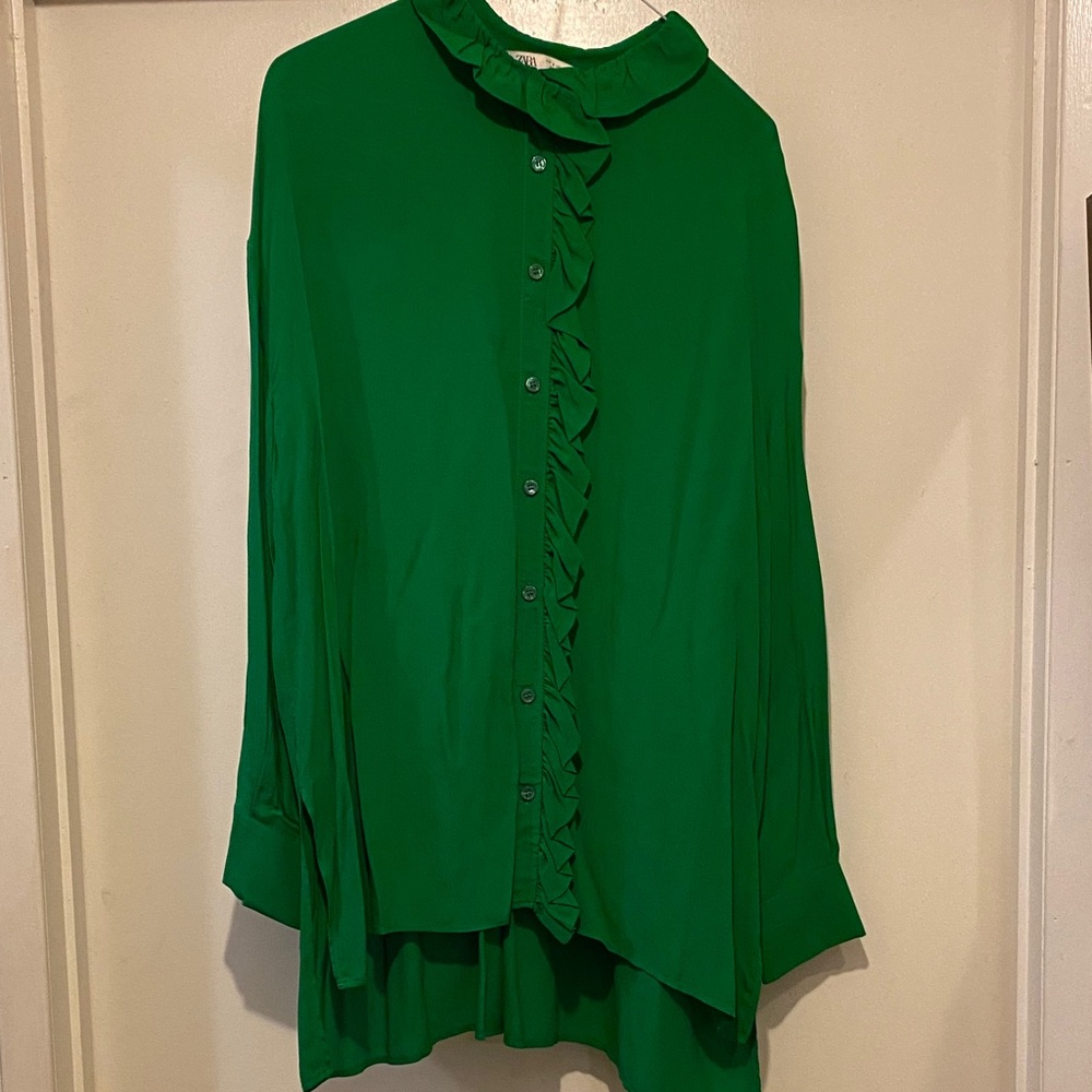 Zara,Green Ruffled Women's Top